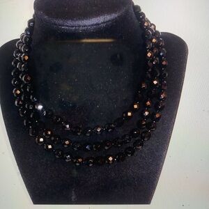 Triple Graduated Black “Vintage” Bead Necklace/Choker